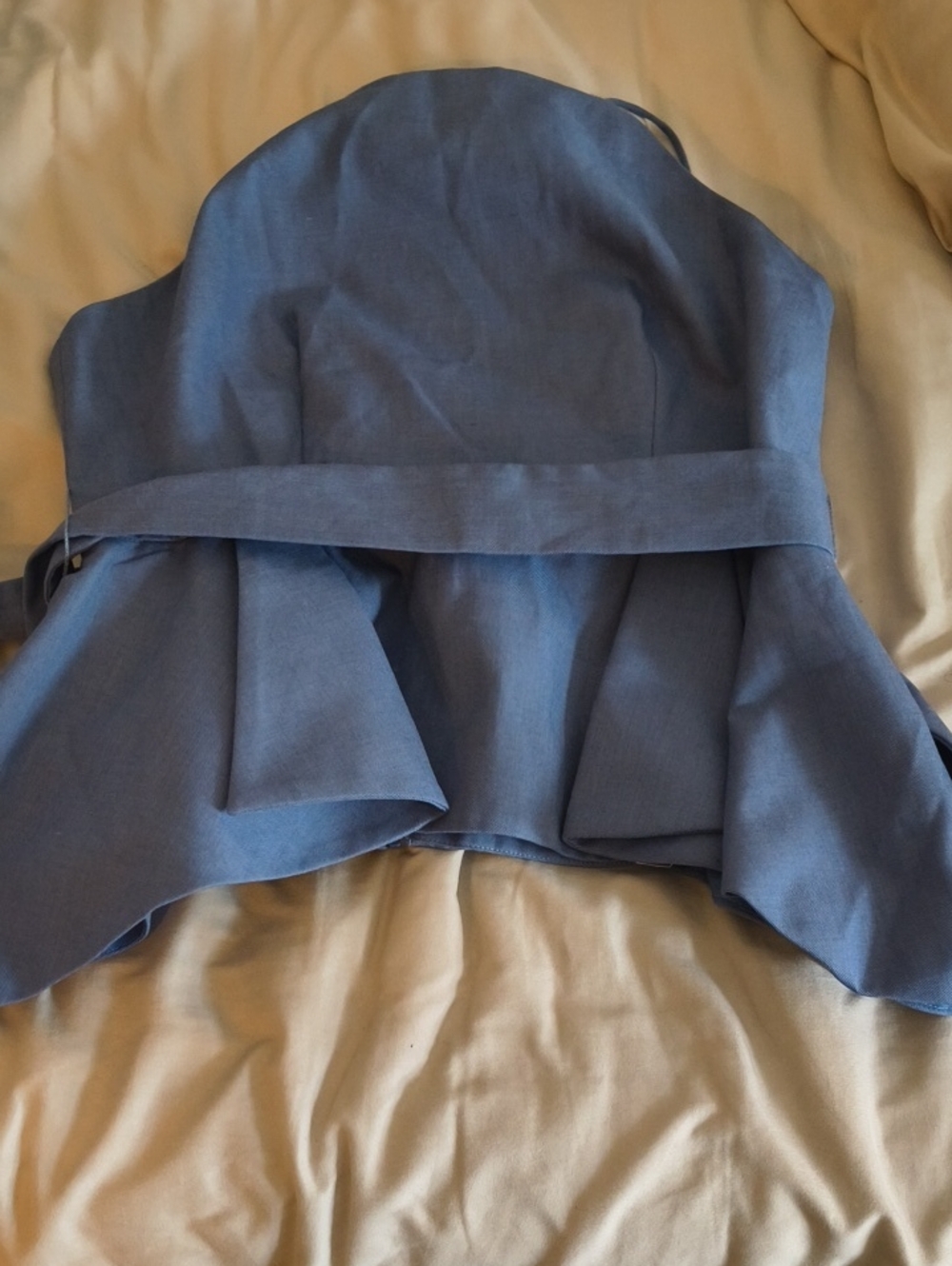 C/MEO Collective Dusty Blue Strapless Peplum Top